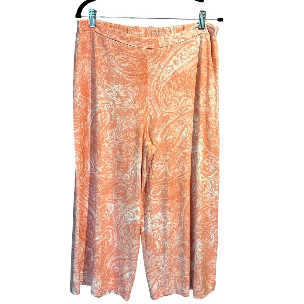 Cupio Size XL Wide Leg Capri Pants Pull On Pink Blush Print Comfy Knit Coastal